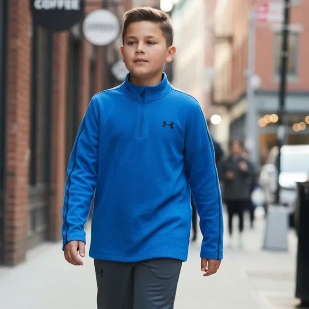 Under Armour Boys Blue 1/4 Zip Long Sleeve Active Shirt - Size: Small